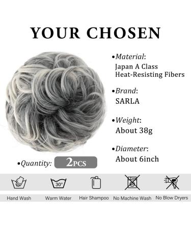 SARLA 2PCS Small Messy Hair Bun Scrunchies in Salt and Pepper - Synthetic Hairpieces for Women Updo Extensions - Buy Online on GoSupps.com