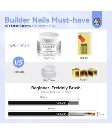 Saviland 60g Builder Nail Gel Kit - Complete Nail Extension Set with Clear Builder Gel, Nail Forms, False Nails, and Gel Brush - Manicure Set for Stronger, Beautiful Nails - Buy Online on GoSupps.com