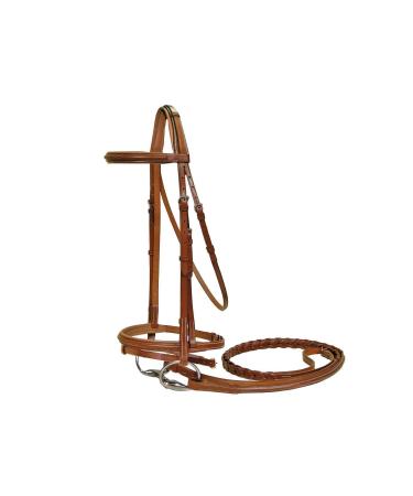 Derby Originals Paris Tack Square Raised Fancy Stitched Leather English Bridle with Removable Flash and Laced Reins Chestnut Full Size