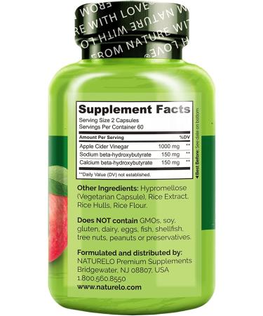 NATURELO Apple Cider Vinegar Capsules - 120 Vegan Capsules for Detox, Cleanse & Weight Management | Natural ACV with Mother Supplement for Men & Women - Buy Online on GoSupps.com
