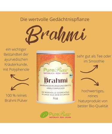 Organic Brahmi Powder (Bacopa Monnieri) - Ayurvedic Nutrition & Spices | 65g Vegan Raw Food | Pureeraw - Buy Online on GoSupps.com