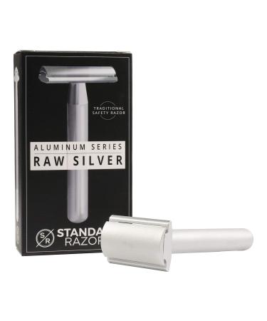Aluminum Double Edge Safety Razor - Raw Silver | Luxury Razor for Men | Three Piece Double Edge Razor | Modern Design Classic Shave