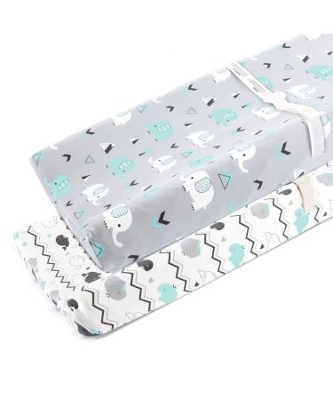 Stretchy Changing Pad Covers for Boys Girls ,2 Pack Jersey Knit ,Elephant & Whale grey teal animal