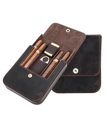 LYGA Real Leather Portable Cigar Humidor Men's Business Cigar Bag Portable Multi-Functional Cigar Bag 4 Cigar Storage Bag.