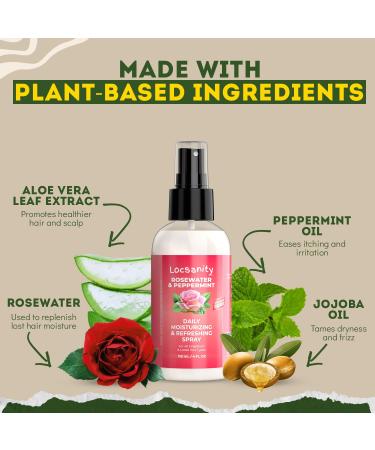Locsanity Rosewater and Peppermint Daily Moisturizing Spray Trial Size Hydrating Dreadlock Spray to Nourish the Scalp and Protect Hair From Oil and Buildup (4oz) 4 Fl Oz - Buy Online on GoSupps.com