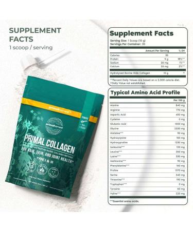Primal Harvest Collagen Powder - Type I & III Peptides for Hair Skin & Nails | Unflavored 10 Oz | Buy Online Internationally - Buy Online on GoSupps.com
