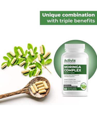 Aclivia - Moringa Complex - Maximum Strength Moringa Oleifera Leaf & Seed Supplement - Superfood Capsules with Antioxidant Properties - 5000mg - 60 Capsules - Buy Online on GoSupps.com