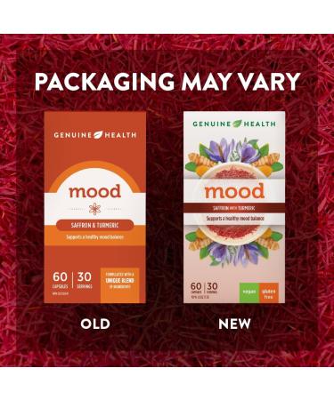 Genuine Health mood 60 count 30 day supply Saffron and Turmeric for natural daily mood balance and support Dairy & gluten-free Vegan - Buy Online on GoSupps.com