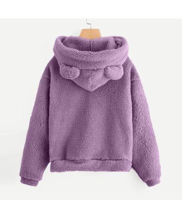 Women's Plus Size Fleece Cat Ear Hooded Top - Purple - Medium | Cozy Fashion Hooded Pullover for Autumn - Buy Online on GoSupps.com