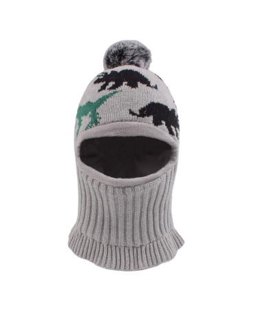 XIAOHAWANG Winter Warm Baby Hood Hats Kids Knit Earflap Caps Fleece Lining Hat Scarf for Toddler Boys Girls 3-10 Years Gray Dinosaur