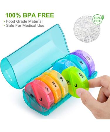 Sukuos Weekly Pill Organizer 2 Times a Day - Large Daily Pill Case for Vitamins and Supplements - Cyan Box - Buy Online on GoSupps.com