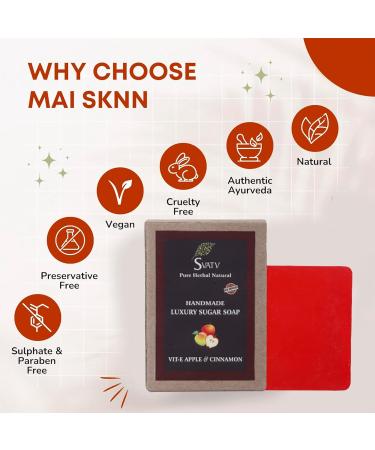 Buy SVATV Handcrafted Herbal Soap with Vitamin E Apple & Cinnamon | Kosher Ayurvedic Soap for All Skin Types | 125g Natural Soothing Soap for Men & Women - Buy Online on GoSupps.com