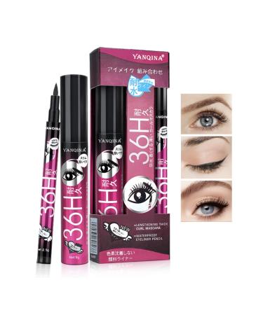 Benuomi 4D Silk Fiber Lash Mascara Long Lasting Waterproof Mascara Thickening Lengthening Mascara 2pcs/Set Mascara and Eyeliner Set Durable Waterproof Eyeliner Liquid Eyeliner Pencil Eyes Makeup Kit (2 IN 1-B)