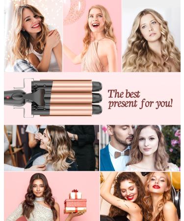 3 Barrel Hair Waver for Large Waves - 25mm Curling Iron with Ceramic Barrels, Temperature Control, Quick Heating, Heat-Resistant Glove - Rose Gold - Buy Online on GoSupps.com