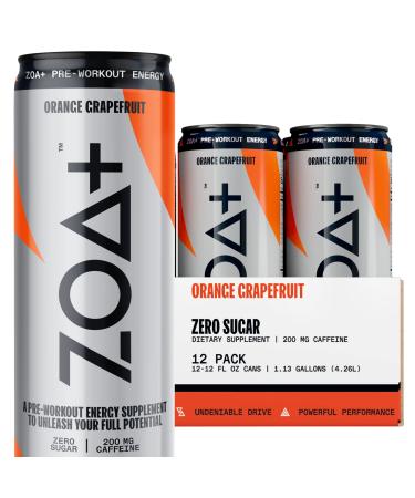 ZOA+ Plus Pre-Workout Drink - Mandarin Orange Grapefruit 12 Fl Oz - Zero Sugar Nitric Oxide Vitamins Antioxidants Electrolytes Natural Caffeine - Gluten Free & Keto Friendly (Pack of 12)