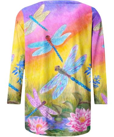 2024 Women's 3/4 Length Sleeve Casual Summer Blouses | Floral Printed Crewneck Tops - Loose Fit Pullover - Buy Online on GoSupps.com