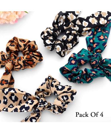 Bartosi Bow Hair Scrunchies - Rabbit Bunny Ear Hair Bands for Women - Pack of 4 Black Leopard - Fashion Hair Accessories - Buy Online on GoSupps.com