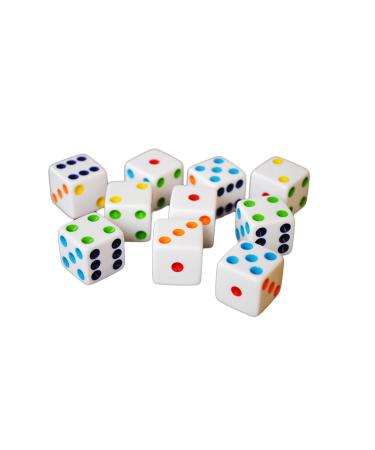 Hobby Monsters 10 D6 16mm White Dice with Multi-Colored Pips