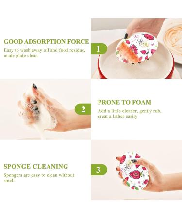 3-Pack Cleaning Kitchen Sponges Oval Strawberries and Flowers Kitchen Cellulose Dishwashing Wood Pulp Cotton - Buy Online on GoSupps.com