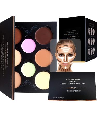 YOUNGFOCUS COSMETICS CREAM Contour and Highlighting Makeup Kit - Best 8 Colors Contouring Foundation/Concealer Palette - Vegan & Cruethy Free - Step -by -Step Included