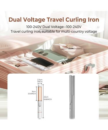 Dual Voltage Curling Iron 1 Inch - Portable Mini Travel Curling Iron 110-240V with Anti-Scalding Cover & Fast Heating | Perfect for Short Hair - Includes Storage Bag (White Gold - Buy Online on GoSupps.com