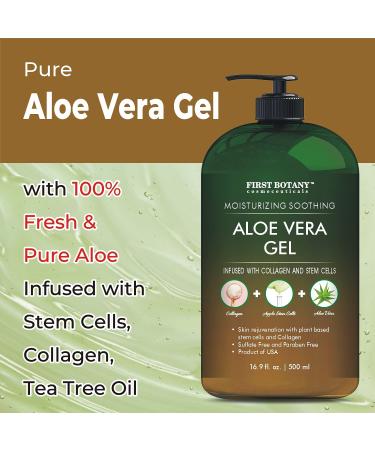 Pure Aloe Vera Gel with Stem Cells & Collagen - Natural Moisturizer for Skin, Hair, Sunburn & Acne - 16.9 fl oz - Buy Online on GoSupps.com