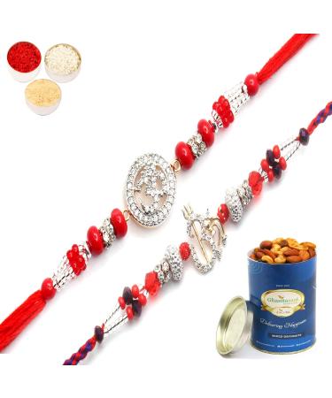 Ghasitaram Gifts Rakhi for Brother Rakhis Online - Set of 2 Chants of Om and Blessings of The Highest Aura Premium Rakhis with 100 GMS of Dryfruits Mix Can