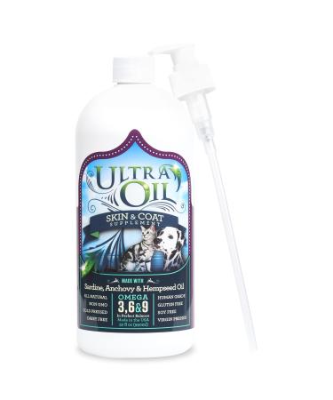 Ultra Oil Skin and Coat Supplement for Dogs & Cats - Hemp Seed Oil, Flaxseed Oil, Grape Seed Oil, Fish Oil for Relief from Dry Itchy Skin, Dandruff, and Allergies - Packaging May Vary 32oz Skin & Coat