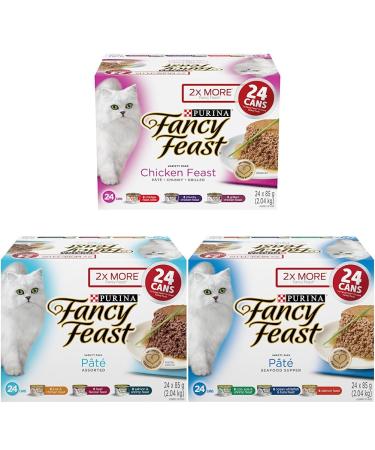 Fancy Feast Wet Cat Food Chicken Feast Variety Pack 85g & Fancy Feast Wet Cat Food Assorted P t Variety Pack 85 g & Fancy Feast Wet Cat Food Seafood Supper P t Variety Pack Cat Food+ Assorted P t + Wet Cat Seafood Food