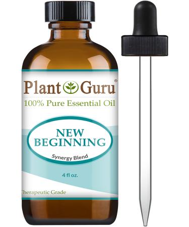 Plant Guru New Beginning 4oz Undiluted Essential Oil Blend - Pure Therapeutic Grade for Meditation Yoga Relaxation Mood Uplifting Calming Diffuser