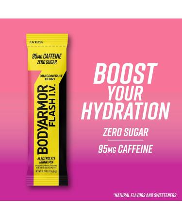 BODYARMOR Caffeinated Flash I.V. Electrolyte Packets - Dragonfruit Berry - Zero Sugar Energy Drink Mix Single Serve Packs Hydration for Pre Workout Travel Essentials Active Lifestyle (6 Count) Caffeinated Dragonfruit Be  - Buy Online on GoSupps.com