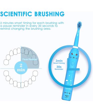 Kids Sonic Electric Toothbrush Rechargeable - Ages 3-12 | 30s Reminder, 2 Mins Timer, 6 Modes, 6 Brush Heads, Wall-Mounted Holder - Blue - Buy Online on GoSupps.com