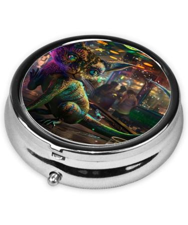 Cyberpunk Cat Portable Metal Pill Box | Round 3-Compartment | Travel Essential | Black Hinged Design - Buy Online on GoSupps.com