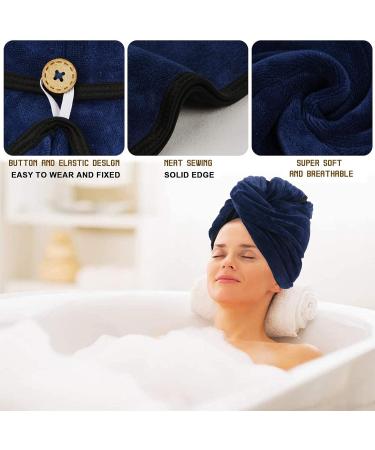 Kinhwa XL Microfiber Turban Towel - Quick Dry & Soft Hair Wrap for Long Dense Hair (2 Pack Navy Blue 70x30 cm) - Buy Online on GoSupps.com