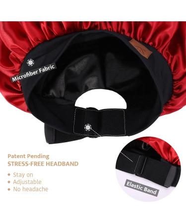 Satiny Silk Hair Bonnet for Curly Hair Sleep | Adjustable Wide Band, Double Layer | Burgundy - Buy Online on GoSupps.com
