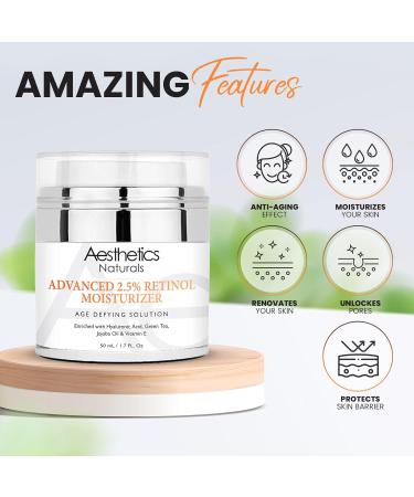 Retinol Cream - Anti-Aging Face & Neck Moisturizer with 2.5% Retinol Vitamin E Hyaluronic Acid & Organic Ingredients - Day & Night Anti-Wrinkle Cream 1.7oz - Buy Online on GoSupps.com