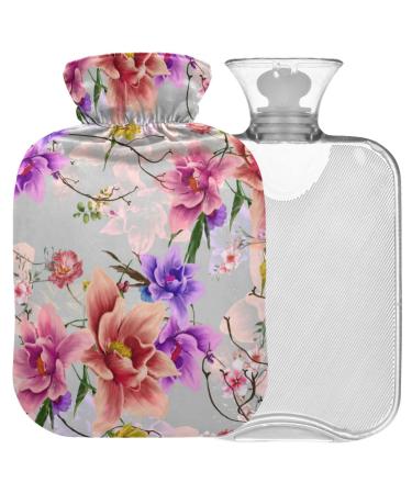 Naanle hot hot water bottle with reference vintage summer flowers transparent hot water bottle heat bottle for back pain relief handfoot warmer neck hot and cold therapy 2l