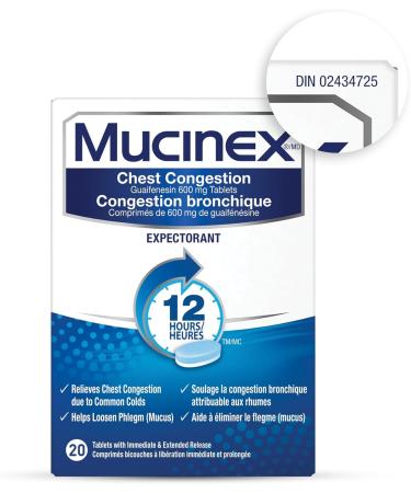 Mucinex Chest Congestion Guaifenesin 600 mg Tablets Expectorant (Cough Medicine) 20 Count - Buy Online on GoSupps.com