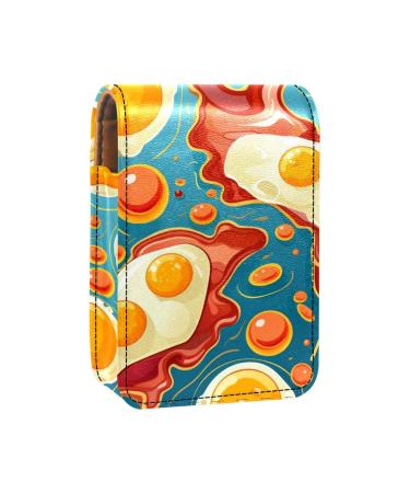 Travel Lipstick Organizer Case Lipstick Case Portable Makeup Bag With Mirror Breakfast Bacon and Eggs L032s0ipxa