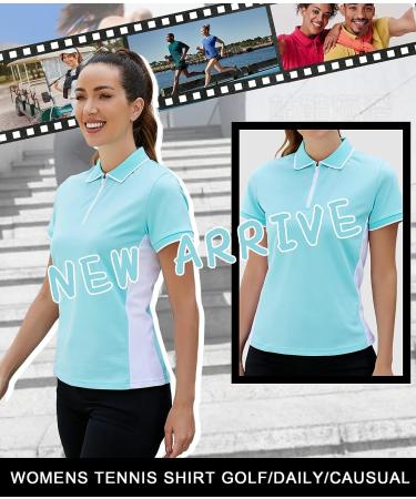 Women's Golf Polo T-Shirt | Short Sleeve Collared Athletic Print | Little Beauty 1444-Azure Blue White (Medium) - Buy Online on GoSupps.com