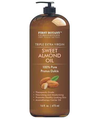 Cold Pressed Sweet Almond Oil - Triple AAA+ Grade Quality  For Hair  For Skin and For Face  100% Pure and Natural with Pump dispenser  16 fl oz