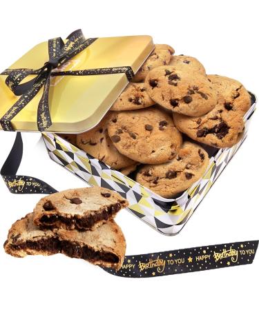Happy Birthday Cookies Chocolate Chip Gift Basket Tin Box INDIVIDUALLY WRAPPED Food Gift for Men Women Gourmet Kosher Birthday Chocolate Chip
