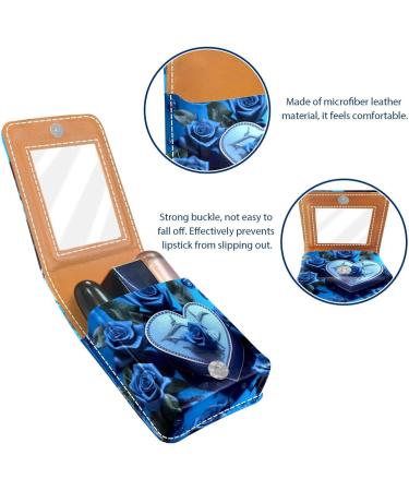 Travel Lipstick Organizer Case | Portable Makeup Bag with Mirror | Blue Rose Design - Perfect for International Shipping - Buy Online on GoSupps.com