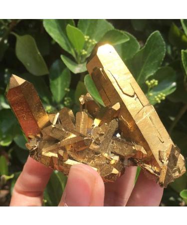 Crystals and Stones Natural Gold Yellow Quartz Crystal Cluster with Aura Coating Raw Specimens Rough Minerals Home Decor Gift 1PC 70-80g Yellow - Buy Online on GoSupps.com