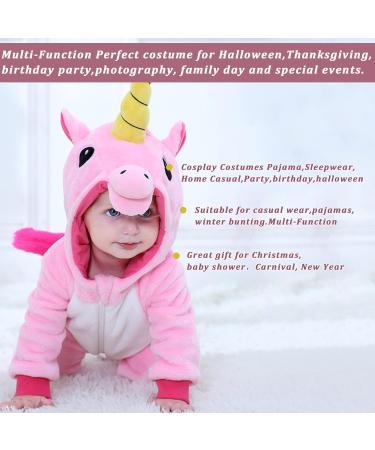 Doladola Baby Unicorn Romper | Flannel Animal Hooded Jumpsuit for Infant Boys and Girls 3-6 Months - Pink - Buy Online on GoSupps.com