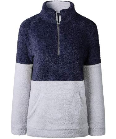 Bigfanshu Womens Tops Winter Warm Long Sleeve Stitching Leopard Plush Blouse Coat Sweater Blue - Buy Online on GoSupps.com