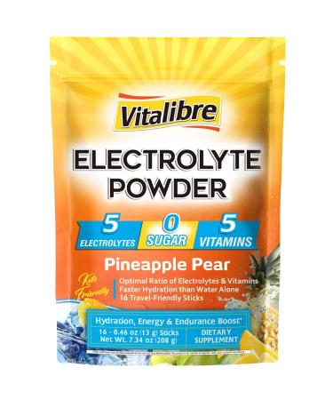 Electrolytes Powder Packets | Magnesium Potassium Sodium Vitamin C | for Rapid Hydration | Zero Sugar & Keto | 16 Stick Packs | Pineapple Pear Flavor Pineapple Pear 7.3 Ounce (Pack of 1)