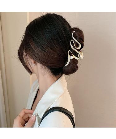 2Pcs Metal Hair Claw Clips - Ribbon Pearl Designs - Geometric Hair Clamp - Trendy Hair Grip - Party Hair Accessories for Women - Sliver Gold - Buy Online on GoSupps.com