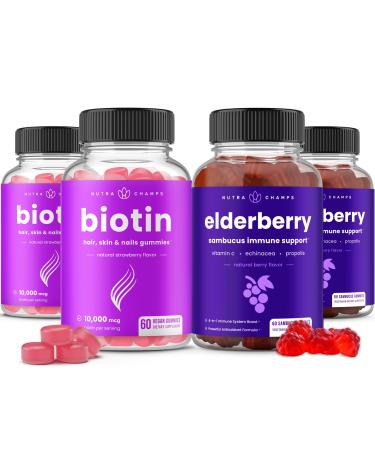 NutraChamps Biotin Gummies (2 Pack) and Elderberry Gummies (2 Pack) 4 Pack Bundle