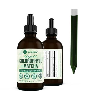 360 Nutrition Matcha Chlorophyll Liquid Drops with L-Theanine Gluten Free & Vegan Internal Deodorant Supplement Supports Gut Health Digestion Energy Radiant Skin Fast Absorption 60 Servings